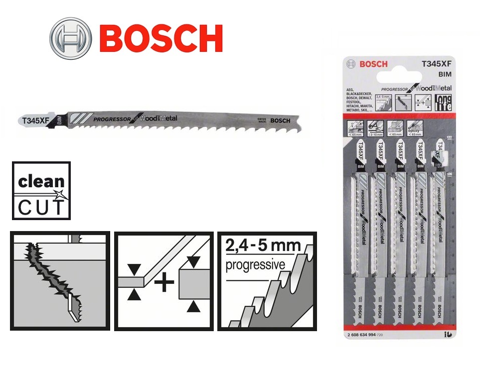 Bosch Decoupeerzaagblad T345XF <65, 3-10 106x2,5-5mm