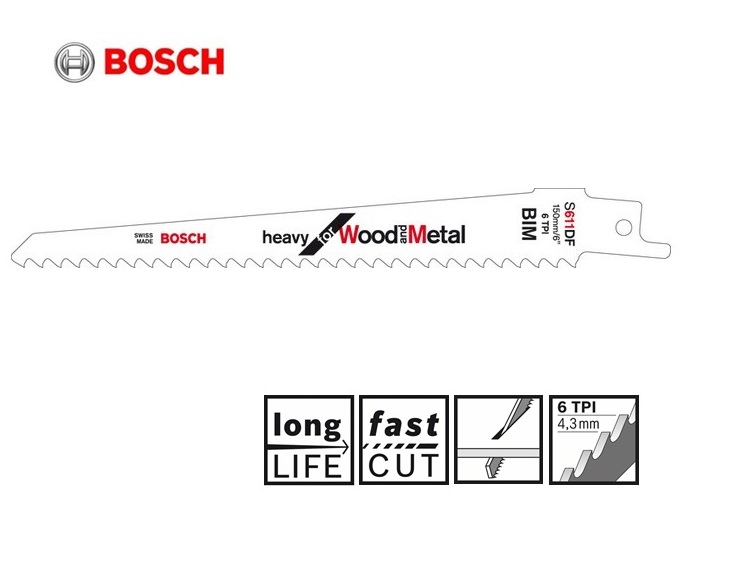 Reciprozaagblad S611 DF 150mm TPI 4,3 / 6 D 1,25mm VE 5