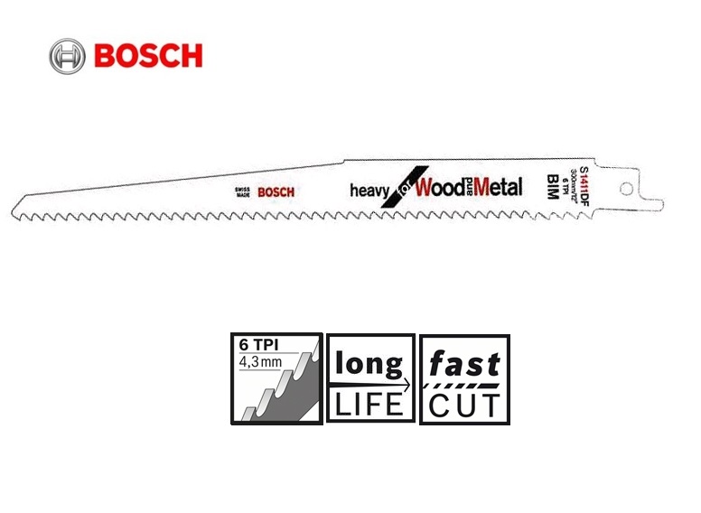 Reciprozaagblad S1411DF 300x1,25 - 4,3 / 6 hout met spijkers