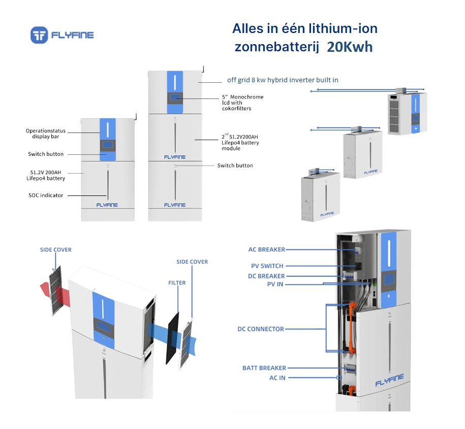 Alles in één systeem 5.5Kva hybrid inveter 51.2V 200AH 10.24kwh | DKMTools - DKM Tools