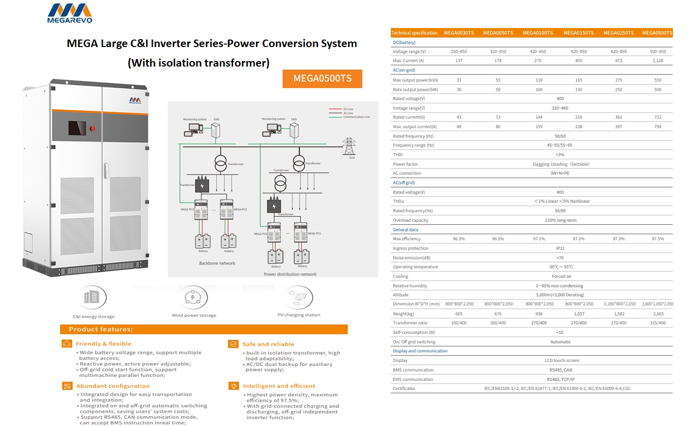 MEGA Large C&I inverter-Power Conversion System 500kw 3-fase 0n/off-grid | DKMTools - DKM Tools