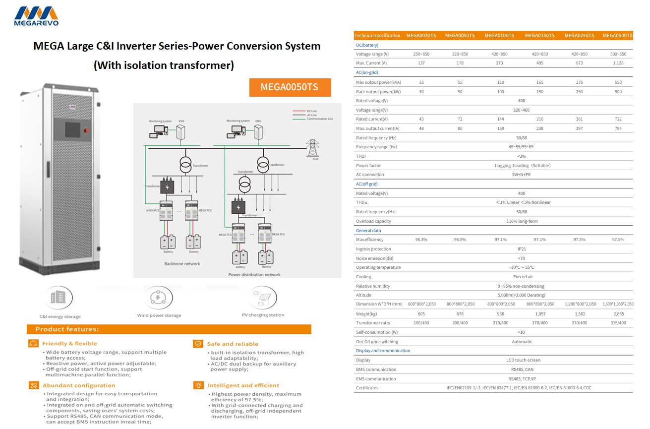 MEGA Large C&I inverter-Power Conversion System 150kw 3-fase 0n/off-grid | DKMTools - DKM Tools