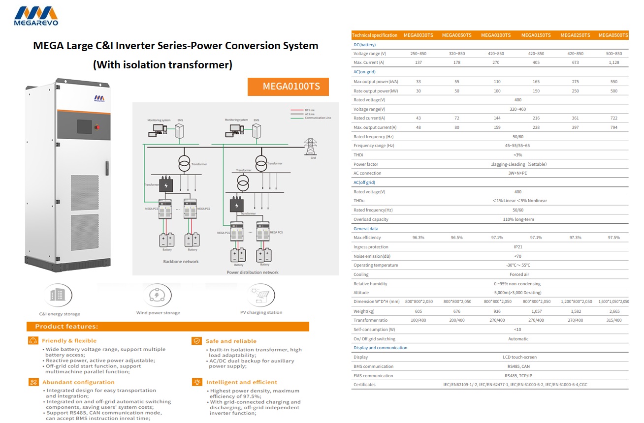 MEGA Large C&I inverter-Power Conversion System 250kw 3-fase 0n/off-grid | DKMTools - DKM Tools