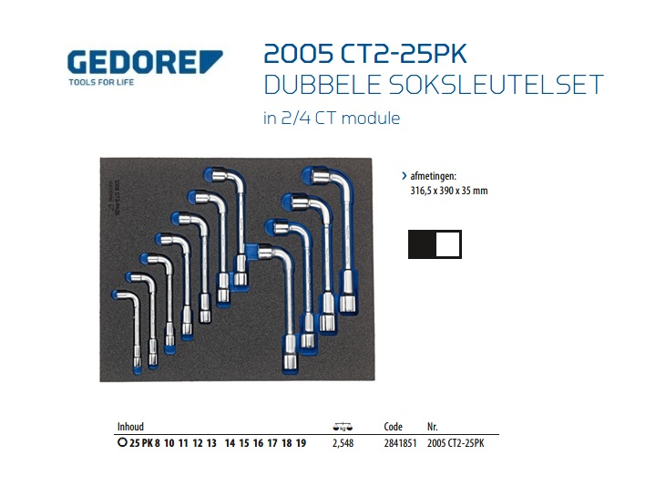 Dubbele soksleutelset in 2/4 CT module, 11-dlg Gedore 2841851