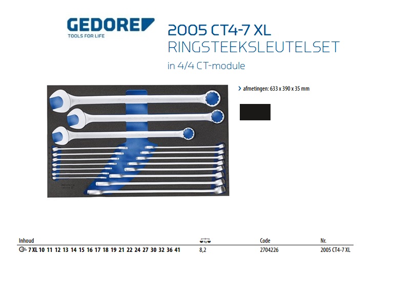 Ring-steeksleutelset in 4/4 CT module, 18-dlg Gedore 2704226