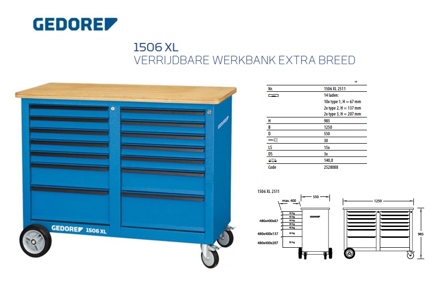 Verrijdbare werkbank met 8 laden Gedore 1814931 | DKMTools - DKM Tools