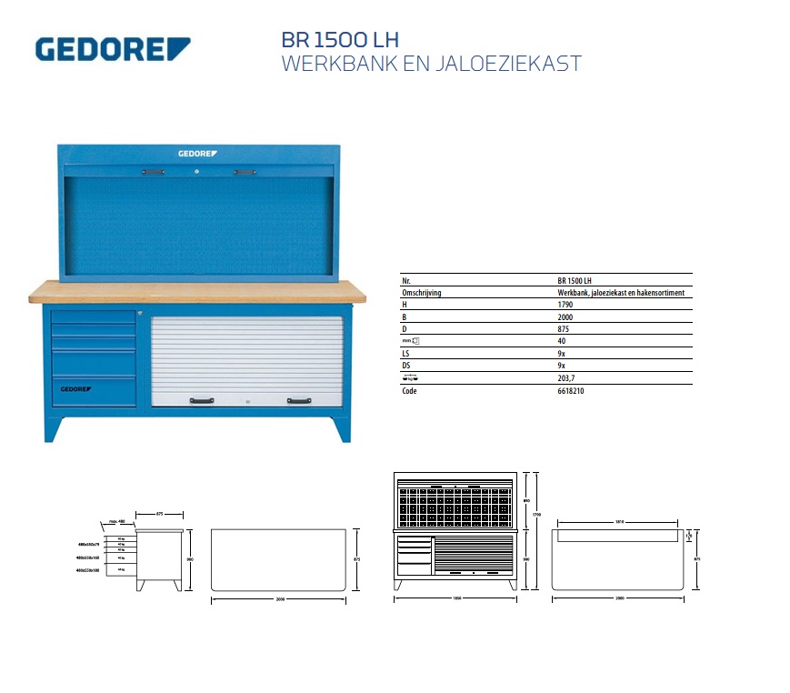 Werkbank, jaloeziekast en hakensortiment Gedore 6618210