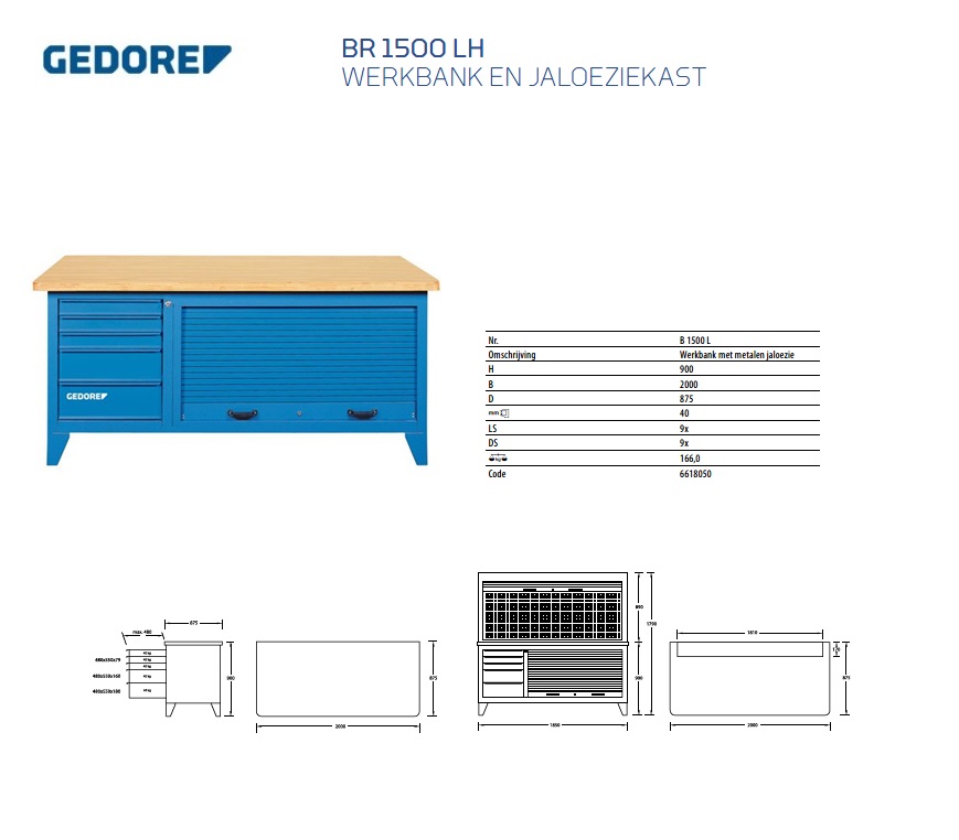 Werkbank met metalen jaloezie Gedore 6618050