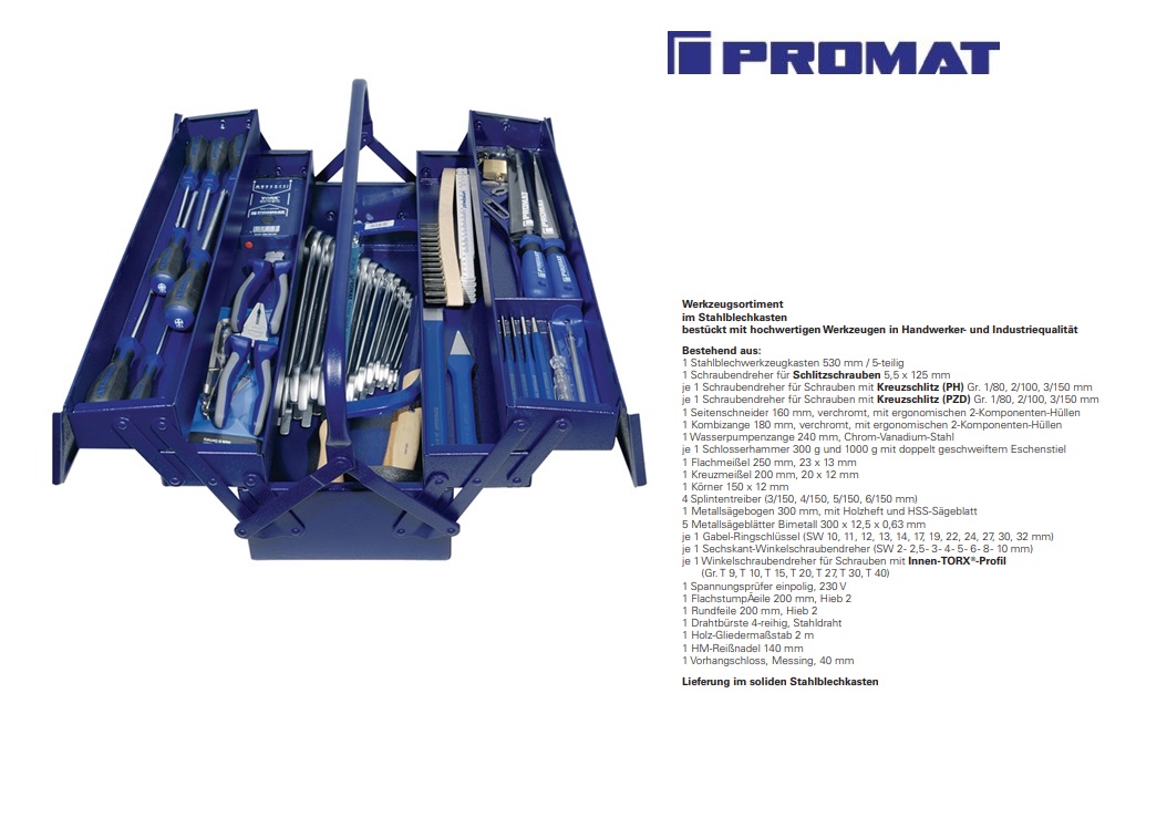 Promat gereedschapsset in kist 60-delig