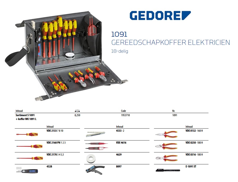 Gereedschapkoffer elektricien 18-dlg