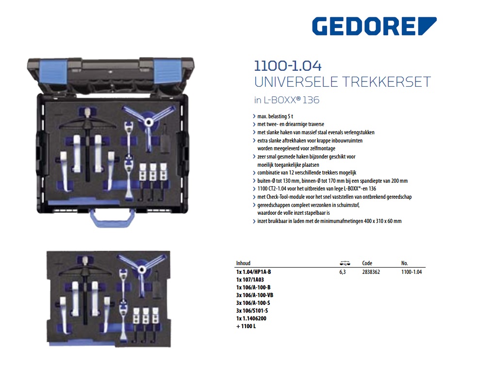 Universele trekkerset, in 2/2 L-BOXX 136 module | DKMTools - DKM Tools