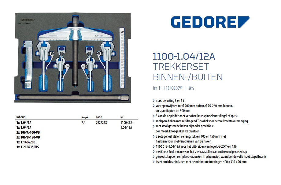 Trekkerset binnen-/buiten in 2/2 CT-module, tbv L-BOXX 136