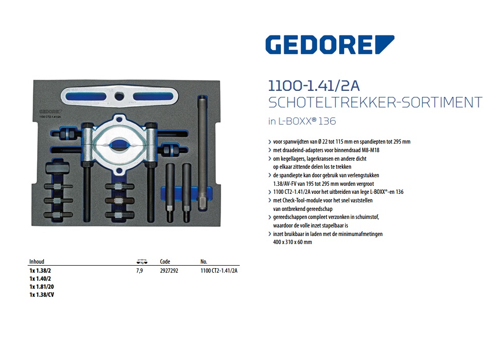 Schoteltrekker-sortiment in 2/2 CT-module, tbv L-BOXX 136