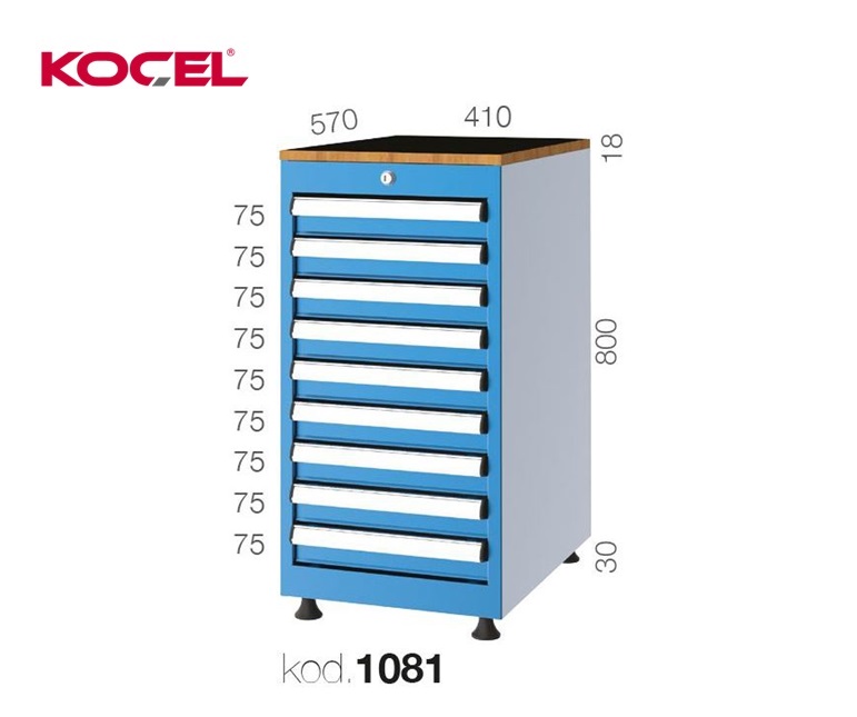 Gereedschapsladekast 9 lades 410x570x800mm