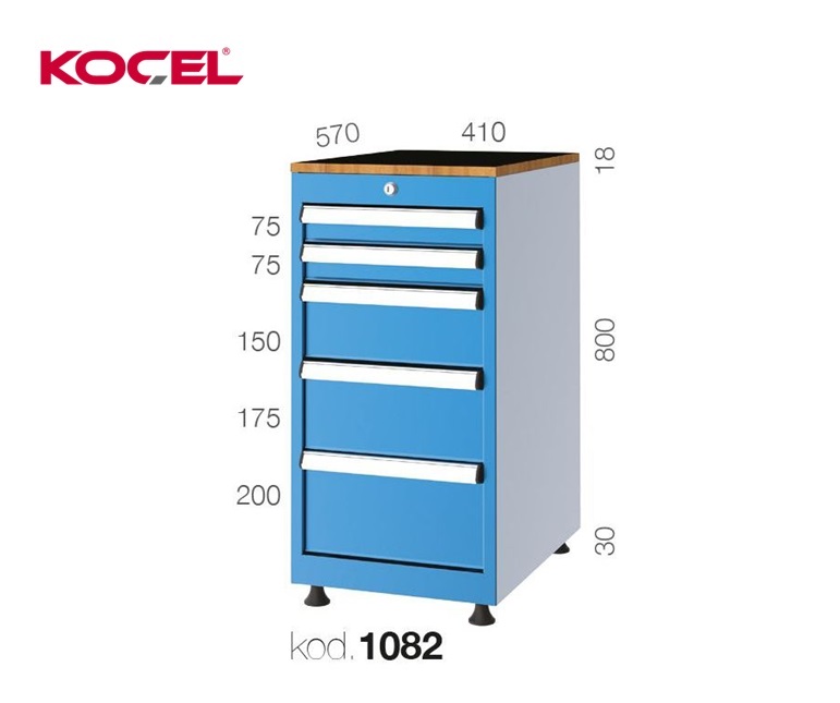 Gereedschapsladekast 5 lades 410x570x800mm