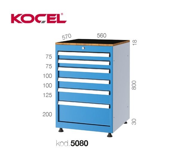 Gereedschapsladekast 6 lades 560X570X800mm