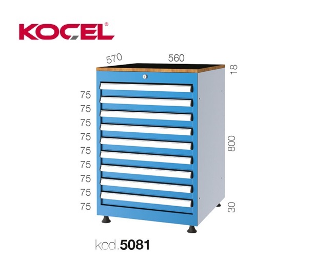 Gereedschapsladekast 9 lades 560X570X800mm