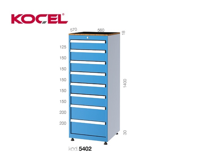 Gereedschapsladekast 8 lades 560X570X1400mm