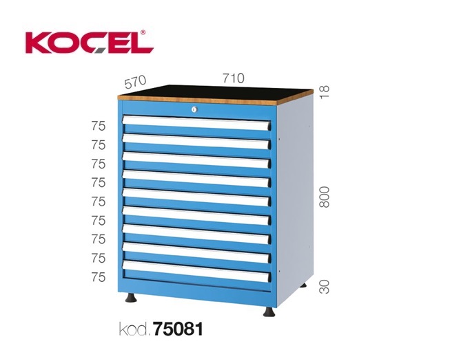 Gereedschapsladekast 9 lades 710X570X800mm