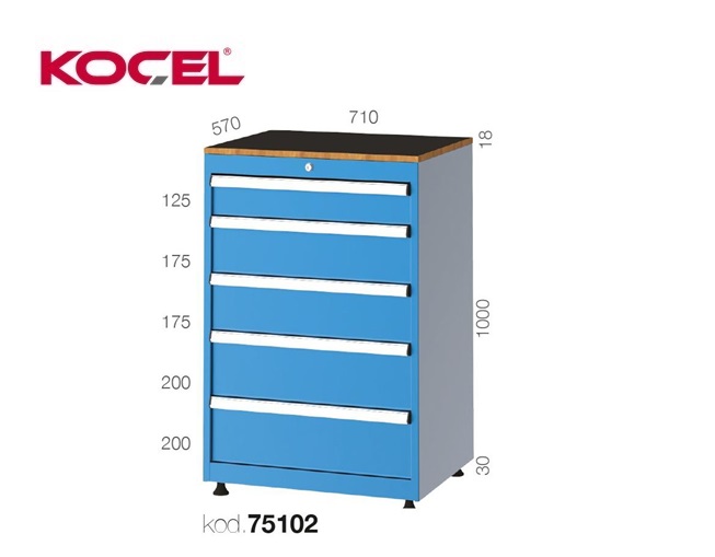 Gereedschapsladekast 5 lades 710X570X1000mm