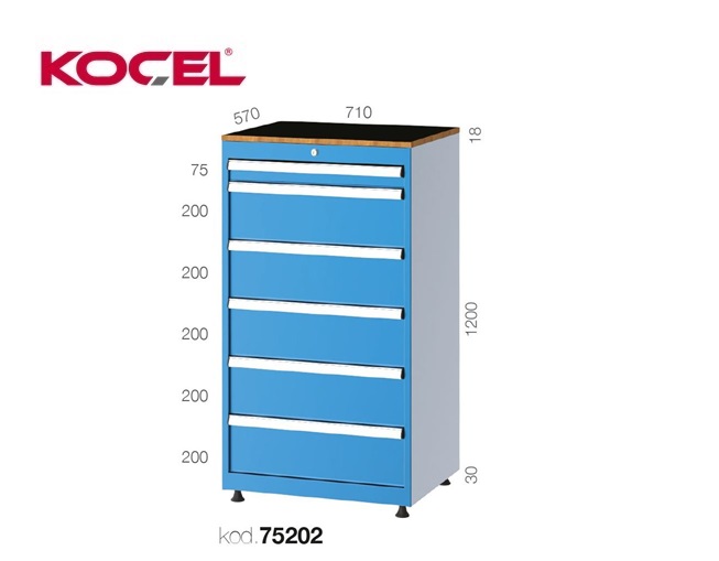 Gereedschapsladekast 6 lades 710X570X1200mm