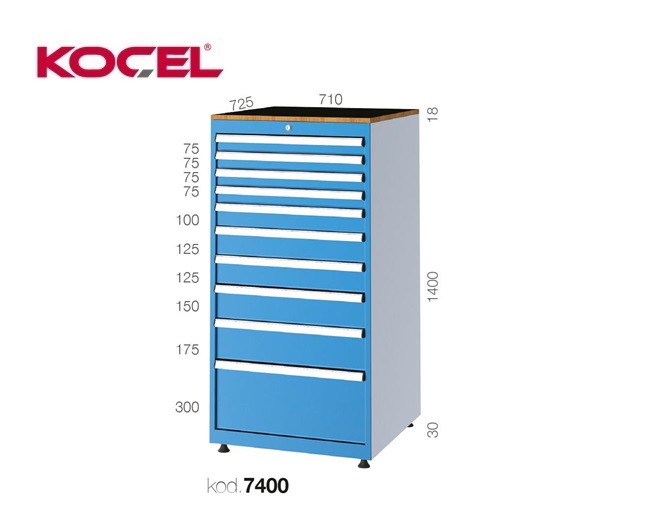 Gereedschapsladekast 10 lades 710X725X1400mm