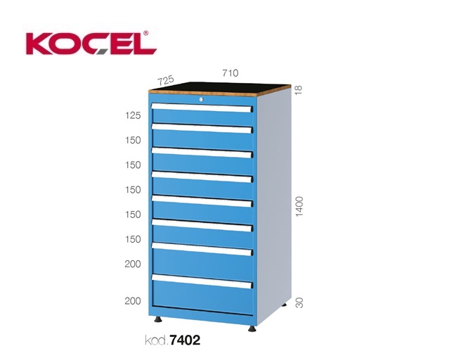 Gereedschapsladekast 8 lades 710X725X1400mm