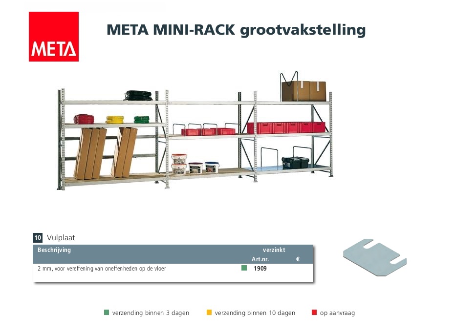 Stelplaat vzk MINI-RACK t.b.v. stalen voetplaten 2 mm dik