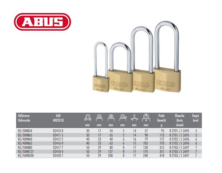 Abus 85/50 messing hangslot 50mm  incl. 2 sleutels | DKMTools - DKM Tools