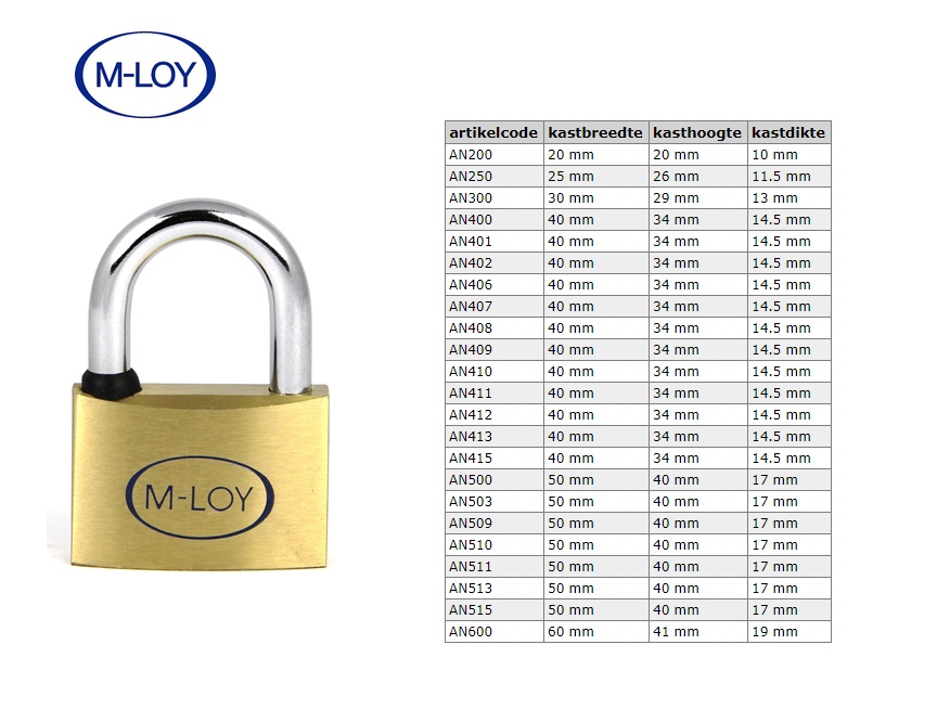 M-LOY messing hangslot 20mm gelijksluitend nr. 200