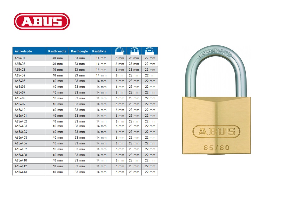 Abus messing hangslot 40mm gelijksluitend nr. 402 incl. 2 sleutels