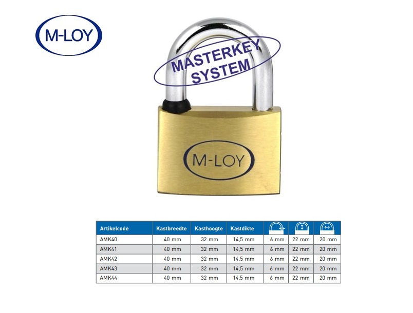 Hangslot Master key system 40mm verschillend sluitend MK40