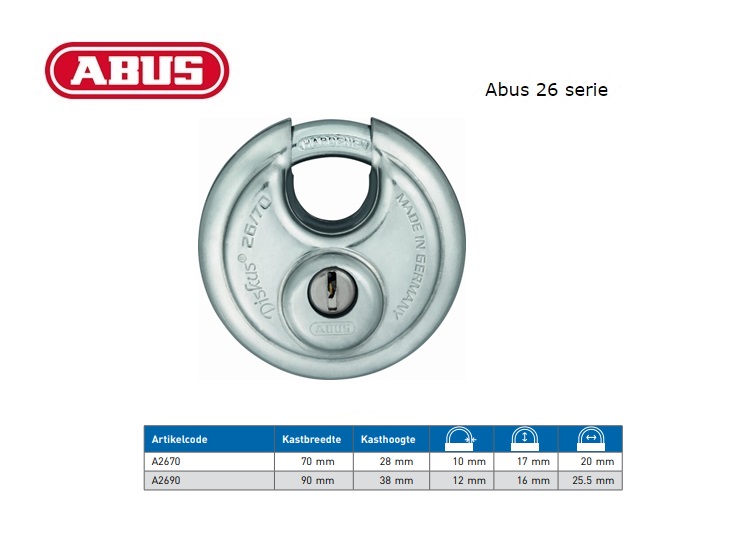 Abus discushangslot Ø70mm VS, met uitboorbelemmering incl. 2 sleutels