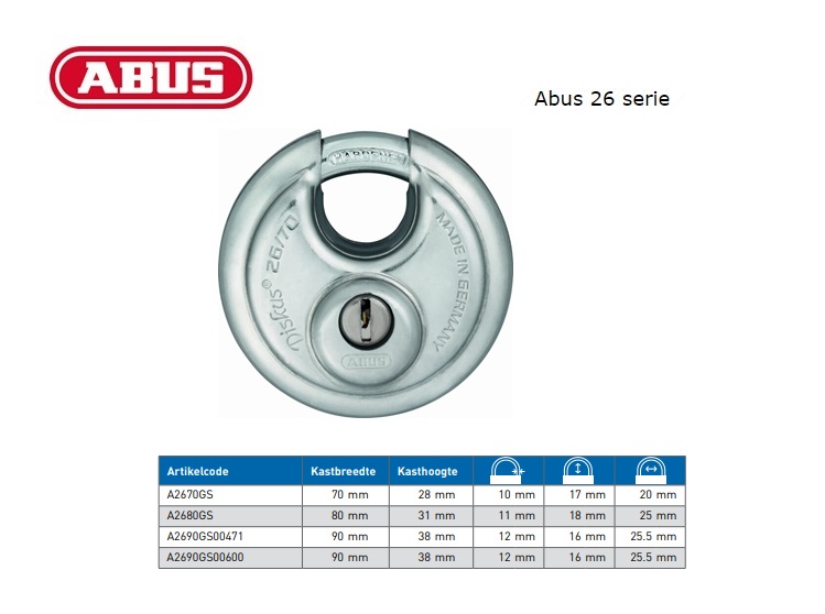 Abus discushangslot Ø80mm, gelijksluitend 124316 incl. 2 sleutels | DKMTools - DKM Tools