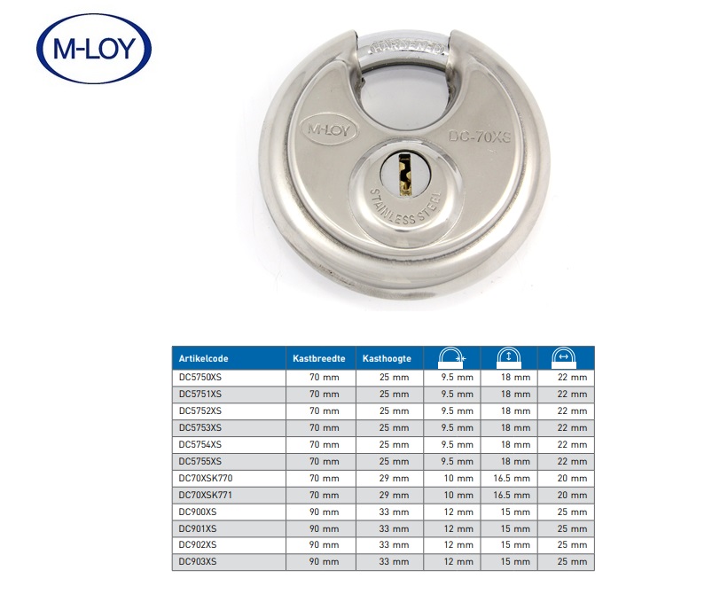 Diskushangslot DC XS Ø70mm VS, met uitboorbeveiliging incl. 2 sleutels | DKMTools - DKM Tools