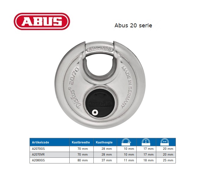 Abus discushangslot Ø70mm gelijksluitend