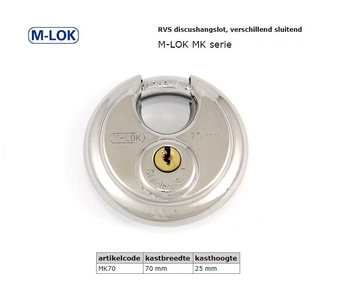Diskushangslot MK Ø 70mm gelijksluitend nr 7010 incl. 2 sleutels | DKMTools - DKM Tools