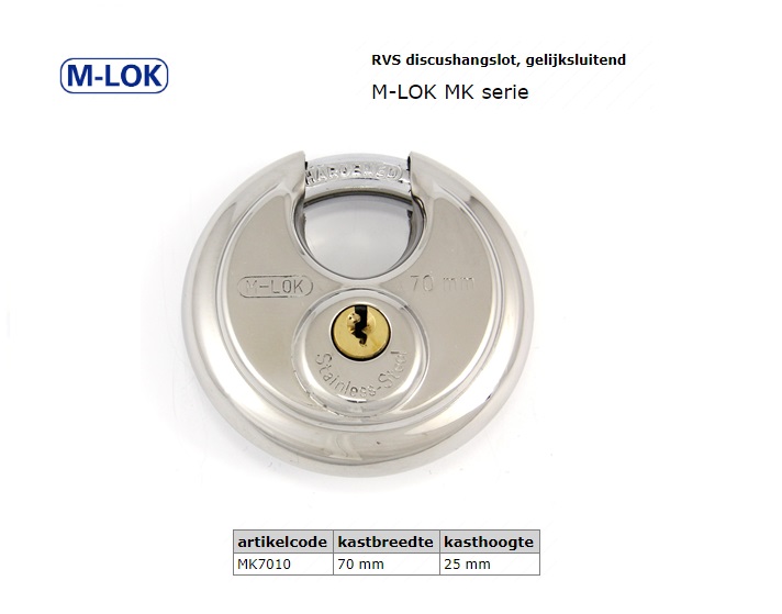 Diskushangslot MK Ø 70mm gelijksluitend nr 7010 incl. 2 sleutels