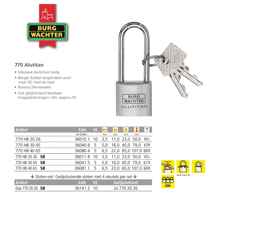 AluTitan Cilinderhangslot 770 HB 20 26