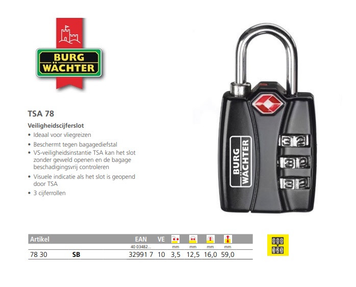 Cijferhangslot reissloten TSA 77 30 SB | DKMTools - DKM Tools