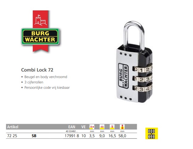 Cijferhangslot Combi Lock 73 30 SB | DKMTools - DKM Tools