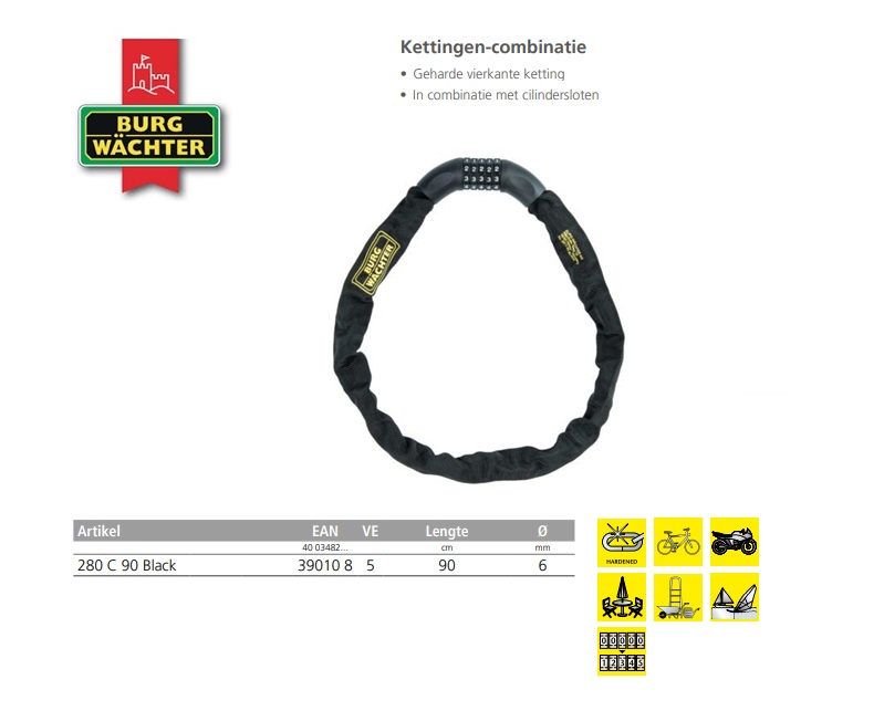 Cijfer-kettingslot 280 C 90 BLACK