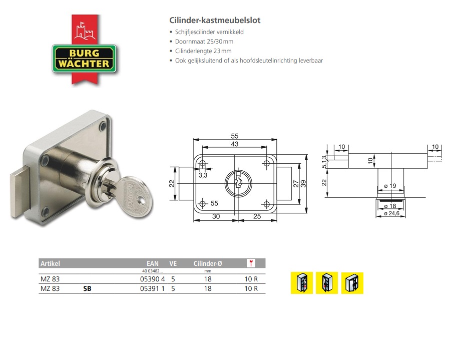 Meubelcilinderslot MZ 23 SB | DKMTools - DKM Tools