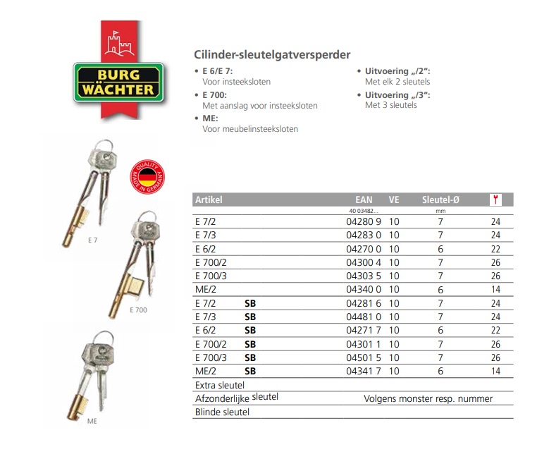 Cilinder-sleutelgatversperder E 7/2