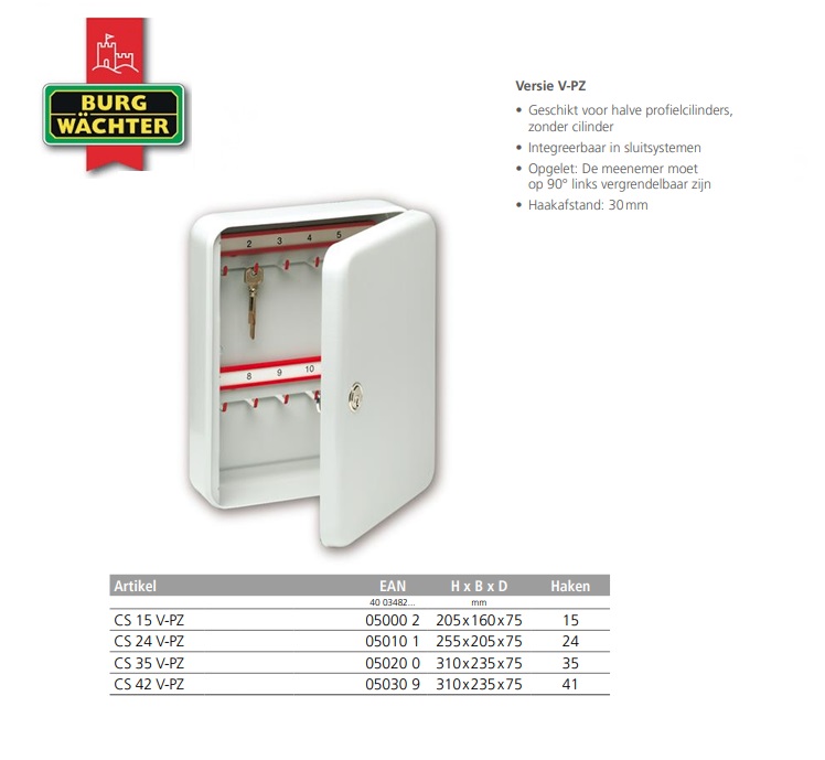 Sleutelkast Cityline CS 15 V-PZ