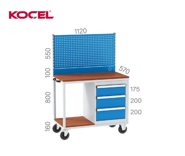 Mobiele Werkbank 3 lades 1 kast 1120x570x920mm | DKMTools - DKM Tools