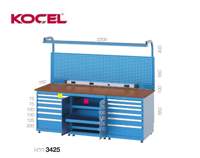 Fluorescerende werkbank 12 lades gereedschapswand