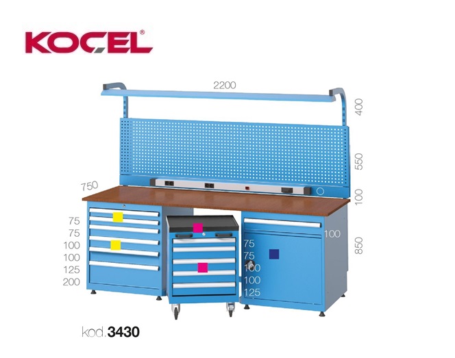 Fluorescerende werkbank 12 lades gereedschapswand