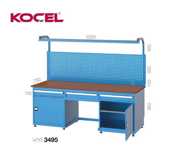 Fluorescerende werkbank 3 lades gereedschapswand