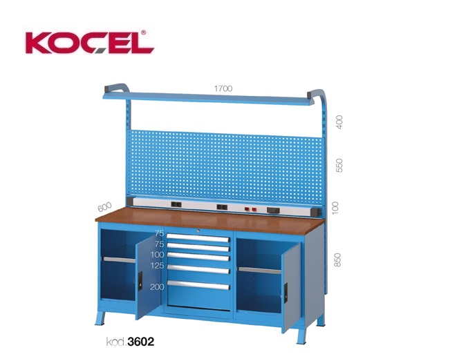 Fluorescerende werkbank 5 lades gereedschapswand